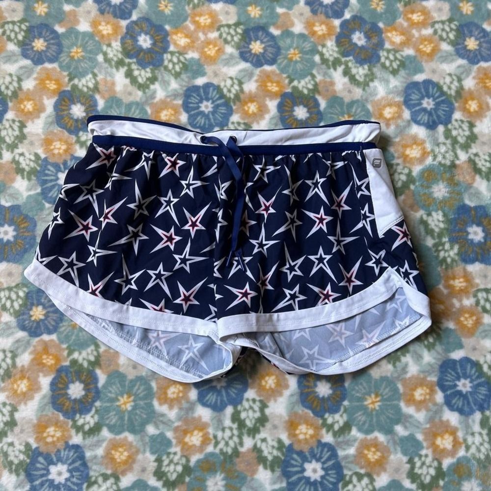 Fabletics navy red and white star print sport shorts women's medium